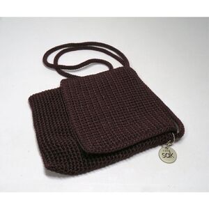 The Sak Maroon Purple Knit Mini Crochet Flap Crossbody Bag